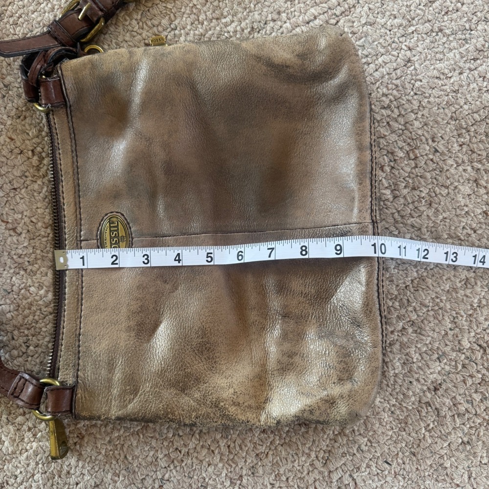 Fossil Crossbody Bag Brown Distressed Leather Metallic Faded Vintage Style Bag - Picture 11 of 11